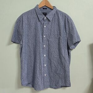 J Crew Button Down Mens Cotton Short Sleeve Shirt Blue Floral Fern Slim Sz XXL